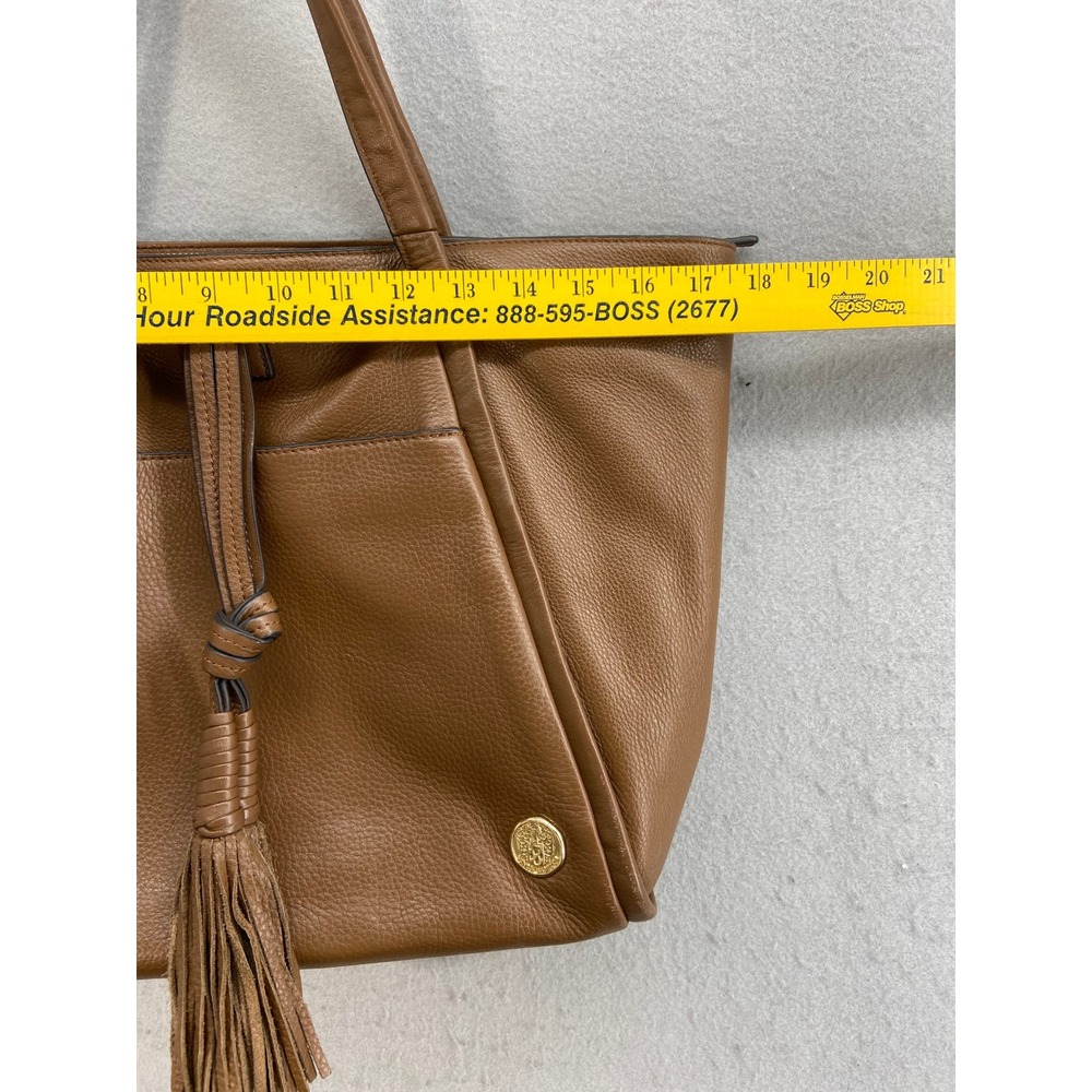 Vince Camuto Tote Bag Purse Genuine Leather Brown Tassel Gold Emblem‎ Shoulder - Picture 4 of 16